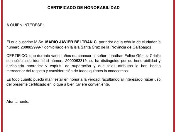 Certificado De Honorabilidad Y Buena Conducta Actualizado Mayo 2022